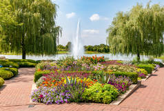芝加哥植物园夏季景观，美国伊利诺斯州格伦科市