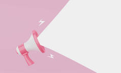 粉红色的粉笔和白色的扩音器在蓝色的背景上宣布白色的空空格空格消息气球.商业和营销概念。3D插图渲染