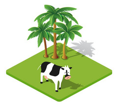 牛和棕榈农村图标农村生态景观农场牛和棕榈农村图标农村生态景观