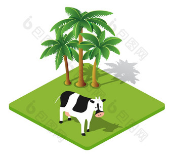 牛和棕榈农村图标农村生态景观农场牛和棕榈农村图标农村生态景观