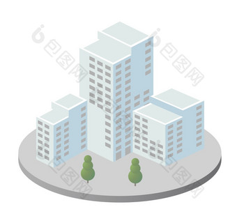 向量等角城市体系结构单建筑的现代城市与街联排别墅公寓住宅摩天大楼技术业务设备风格城市等角插图向量等角城市体系结构单建筑的现代