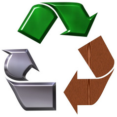 回收象征与三个元素孤立的白色