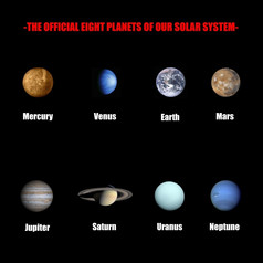 的官方八个行星我们的太阳能系统孤立的黑色的