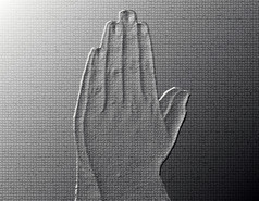 祈祷手一边视图银金属的手手势艺术作品