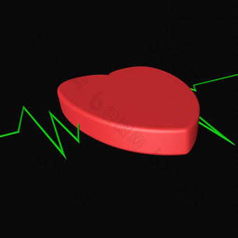 红色的心与绿色路线心电图的回来渲染