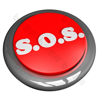 SOS按钮孤立的在<strong>白色渲染</strong>广场图像
