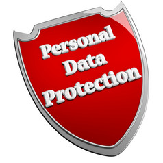 个人数据保护盾在白色背景渲染广场图像
