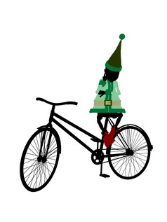 圣诞节精灵与bycycle插图轮廓白色背景