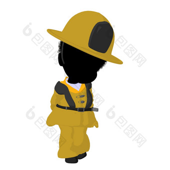 小非洲美国消防队员女孩白色背景