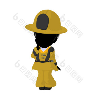 小非洲美国消防队员女孩白色背景