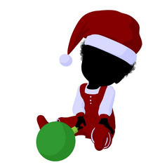 小非洲美国圣诞老人女孩插图白色背景