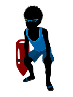 非洲美国每一个男孩与救生员浮标插图轮廓白色背景