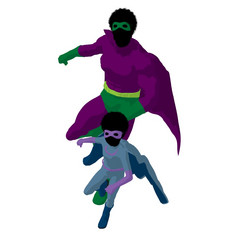 非洲美国超级英雄爸爸与孩子轮廓白色背景