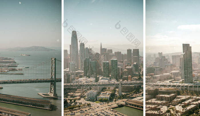 空中视图市中心三旧金山天际线从直升机空中视图市中心三旧金山天际线从直升机