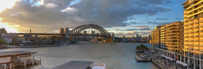 全景日落空中视图悉尼港澳大利亚