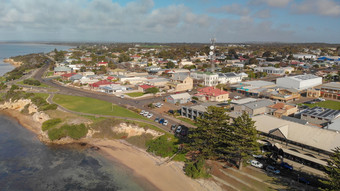 Kingscote城市景观和海岸线空中视图袋鼠岛<strong>南澳大利亚</strong>