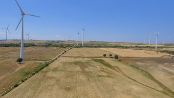工业风车空中视图夏天季节