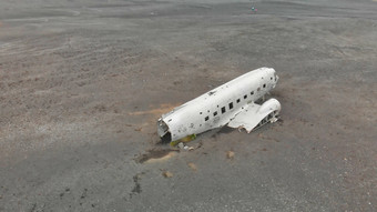 solheimasandur飞机沉船冰岛空中开销视图飞机残骸的海滩