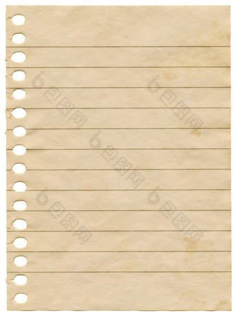 老脏染色空白信纸页面孤立的白色背景