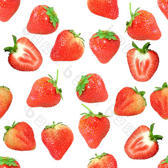 摘要背景与红色的新鲜的草莓孤立的白色无缝的模式为你的设计特写镜头工作室摄影