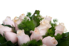 华丽的花束粉红色的玫瑰孤立的白色背景