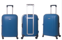 蓝色的旅行手提箱集合孤立的白色背景