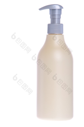 黄色的而且灰色洗发水塑料瓶孤立的白色背景