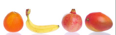 华丽的水果集合橙色香蕉石榴芒果孤立的白色背景