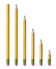 集铅笔各种各样的长度孤立的白色背景