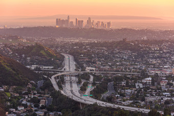 市中心这些洛杉矶天际线日落
