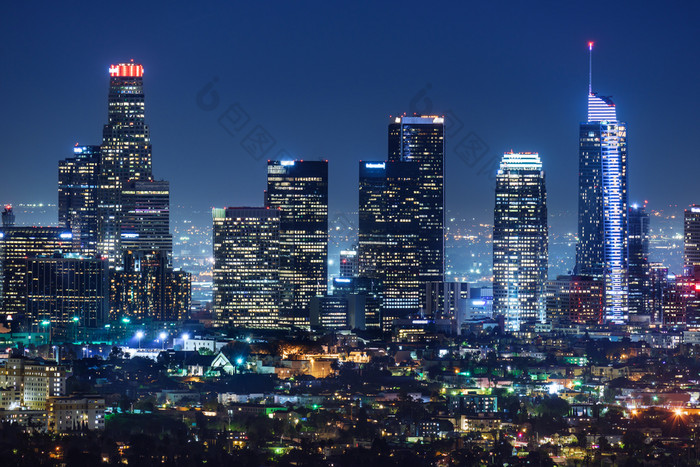 市中心这些洛杉矶天际线晚上