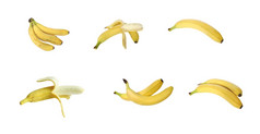 集合各种各样的黄色的香蕉孤立的白色背景