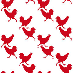 许多公鸡无缝的点缀组成小红色的轮廓公鸡向量插图
