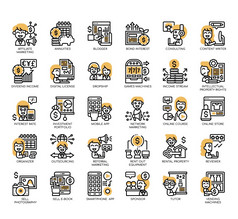 集被动收入薄行和像素完美的图标为任何网络和应用程序项目