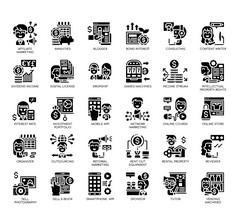 集被动收入薄行和像素完美的图标为任何网络和应用程序项目