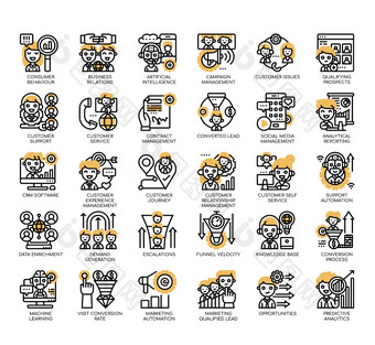 集客户的关系管理薄行和像素完美的图标为任何网络和应用程序项目