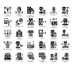 集的声音识别薄行和像素完美的图标为任何网络和应用程序项目