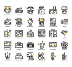 集复古的技术薄行和像素完美的图标为任何网络和应用程序项目
