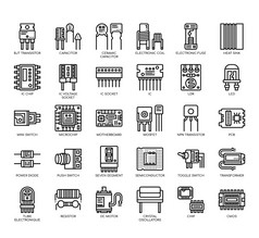 集电子组件薄行和像素完美的图标为任何网络和应用程序项目
