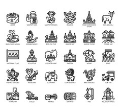 集柬埔寨象征薄行和像素完美的图标为任何网络和应用程序项目
