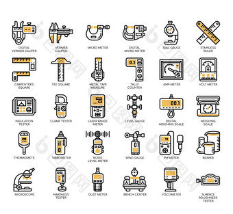 集测量仪器<strong>薄</strong>行图标为任何网络和应用程序项目