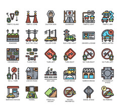 集交通词汇表薄行图标为任何网络和应用程序项目