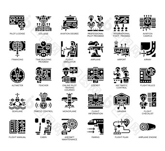 集世界类飞行学院薄行和像素完美的<strong>图标</strong>为任何网络和应用程序项目