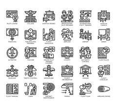 集世界类飞行学院薄行和像素完美的图标为任何网络和应用程序项目