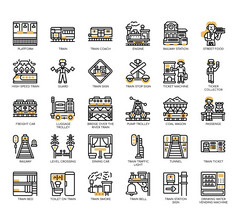 集铁路站薄行图标为任何网络和应用程序项目