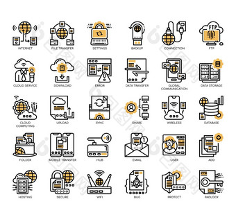 集数据转移薄行图标为<strong>任何</strong>网络和应用程序项目