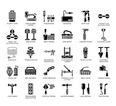 集建筑工具薄行图标为任何网络和应用程序项目