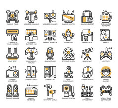 集游戏配件薄行图标为任何网络和应用程序项目