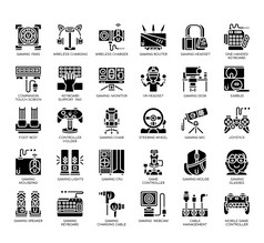 集游戏配件薄行图标为任何网络和应用程序项目