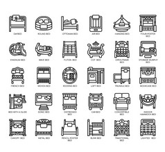 集类型床上薄行图标为任何网络和应用程序项目